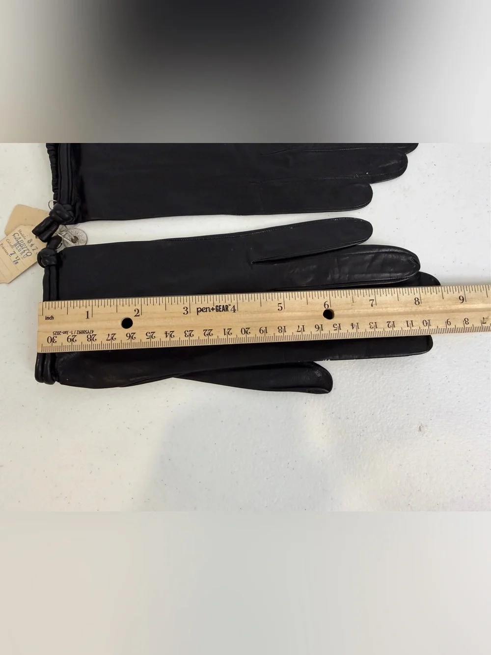 Vintage Christian Dior Black Leather Gloves Rolled Cuff Size 7½